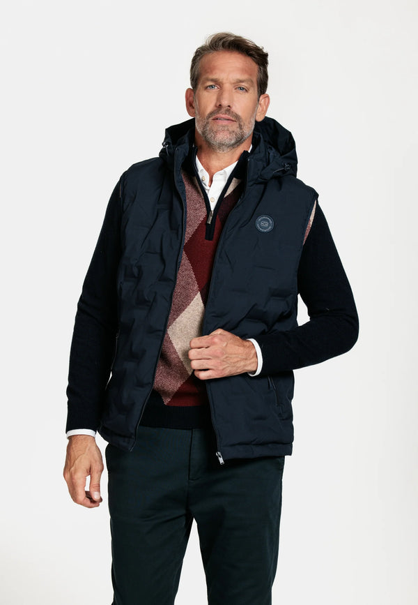 Gilet bleu marine à structure zippée et capuche amovible